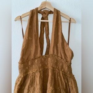 Aerie NWT Camel Brown Eyelet Halter Dress - XXL